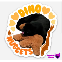 Autocollant Miaou-gnifique Par Cats Of Chaos - Chat Noir Et Croquette Dino